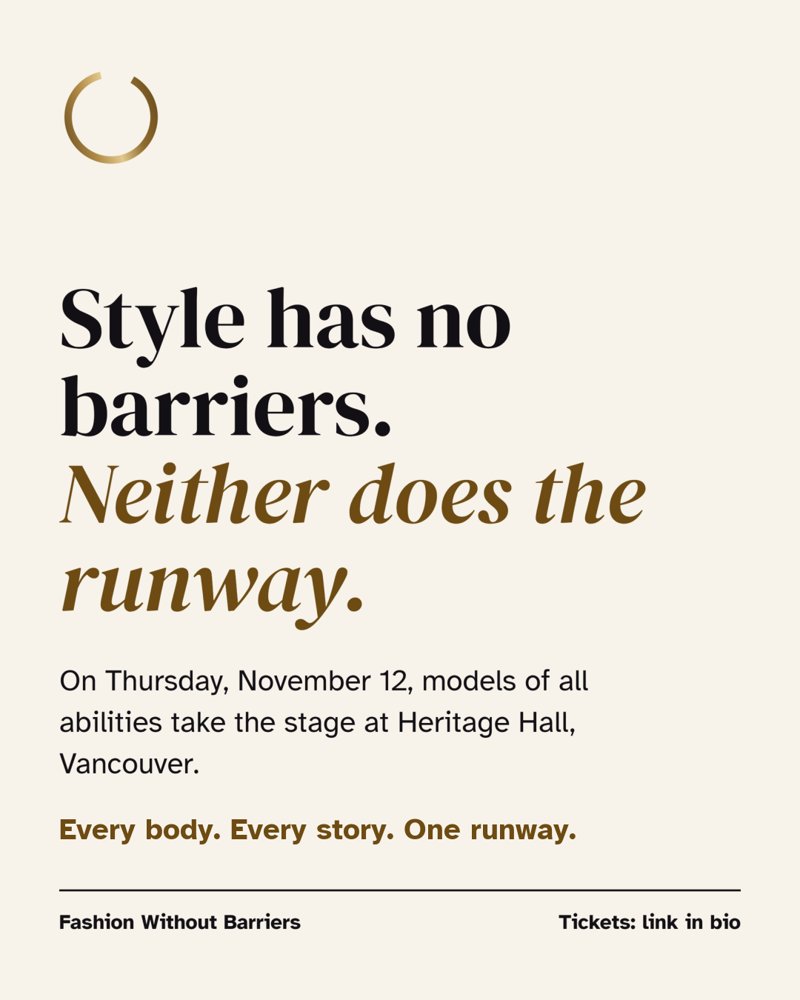 Ivory poster: Style has no barriers. Neither does the runway. Every body. Every story. One runway.